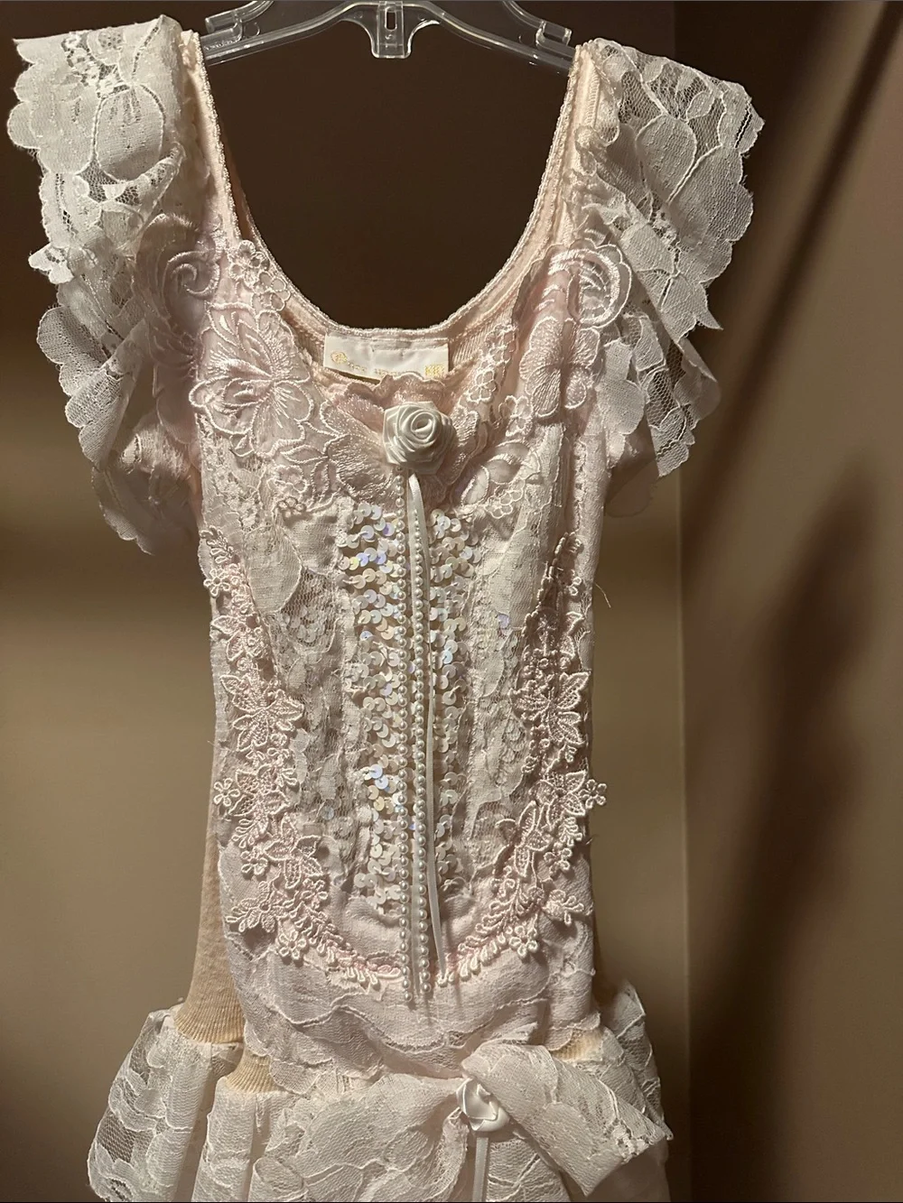 Lace Overlay dusty pink Cocktail Dress with Rosette and Bow